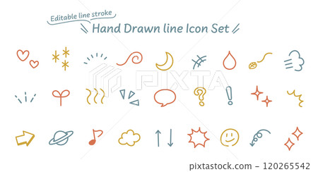 Vector data with editable lines. A colorful icon set of hand-drawn emotions that can be used in manga. 120265542