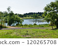 The lawn and large pond at Niigata Prefectural Botanical Garden 120265708