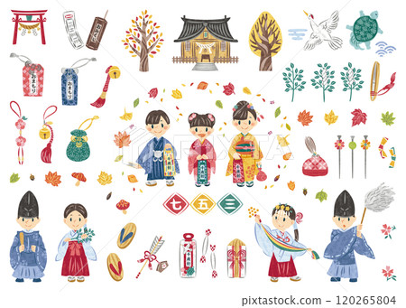 十一月七五三兒童穿著和服秋葉神社插圖集 十一月七五三兒童穿著和服秋葉神社插圖集 120265804