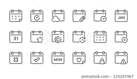 Minimal Set of Date and Calendar Line Icons....-插圖素材 [120265967] - PIXTA圖庫