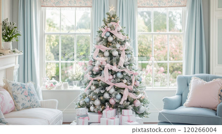 Christmas tree and holiday decorations in the living room. Holiday concept 120266004