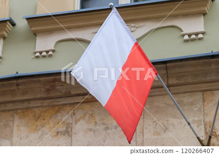 Flag of Poland on a facade of building Flag of Poland on a facade of building 120266407