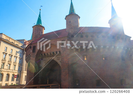 Krakow barbican - medieval fortification at city walls, Poland 120266408