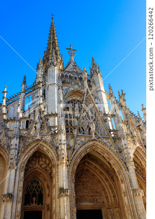 The church of Saint-Maclou church in Rouen, France. One of the best examples of the Flamboyant style of Gothic architecture in France The church of Saint-Maclou church in Rouen, France. One of the best examples of the Flamboyant style of Gothic architecture in France 120266442