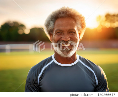 Timeless Determination: A Sunset Portrait of Athletic Wisdom and Strength Timeless Determination: A Sunset Portrait of Athletic Wisdom and Strength 120266617