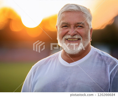 Timeless Determination: A Sunset Portrait of Athletic Wisdom and Strength 120266684