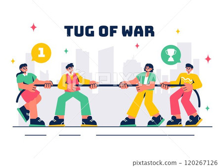 Tug of War Vector Illustration featuring People Pulling Opposite Ends of a Rope in a Business Challenge or Other Competitive Scenarios in a Background 120267126