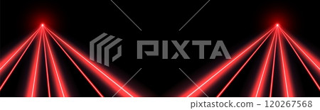 Red laser beams, concert or nightclub spotlights light effect. 120267568