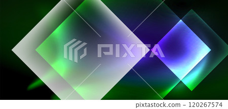 Glass squares with neon shiny light abstract background 120267574