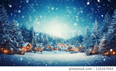 Scenery of snow falling in the city in winter with space for text in the middle 120267604