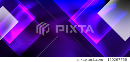 Glass squares with neon shiny light abstract background 120267766