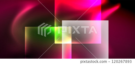 Glass squares with neon shiny light abstract background 120267893