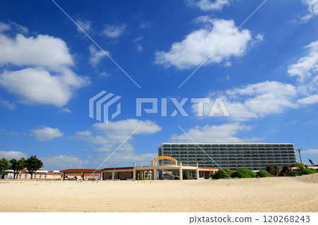 Beach with resort hotel 120268243