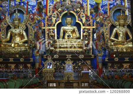 Ritual performed in a Buddhist temple and image of the goddesses. 120268800