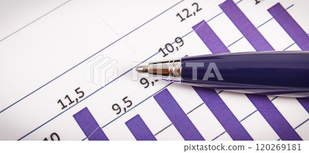 Pen and financial chart showing production or sales statistics. Business Pen and financial chart showing production or sales statistics. Business 120269181