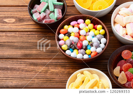 Mix of colorful candies . Top view 120269353