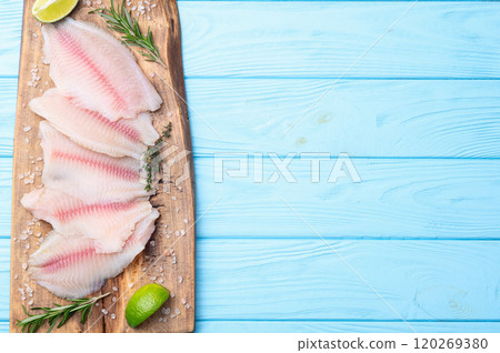 Raw tilapia fillet photography . Top view Raw tilapia fillet photography . Top view 120269380