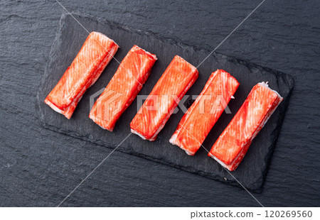 Crab sticks from fish surimi photography . Top view Crab sticks from fish surimi photography . Top view 120269560