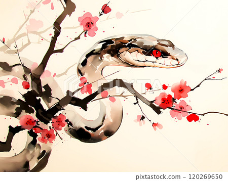 Plum and snake (Japanese style) 120269650