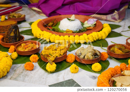 Different of bengali food served at Aiburobhat before Bengali Marriage 120270056