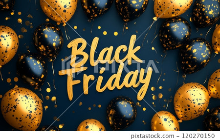 Black Friday - text on festive background with black and golden balloons, template for promotional banner or poster Black Friday - text on festive background with black and golden balloons, template for promotional banner or poster 120270150