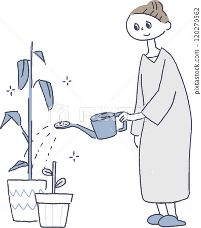 灑在植物的婦女水 120270562