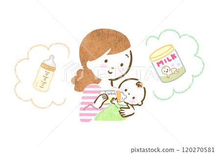 Hand-drawn illustration of a mother feeding her baby Hand-drawn illustration of a mother feeding her baby 120270581