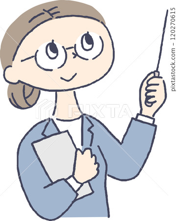A woman explaining with a pointing stick 120270615