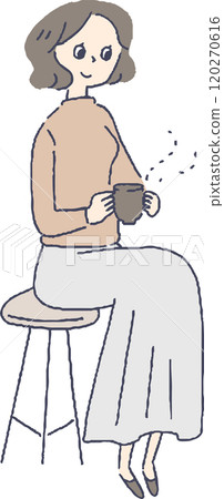 Woman sitting with a hot drink 120270616