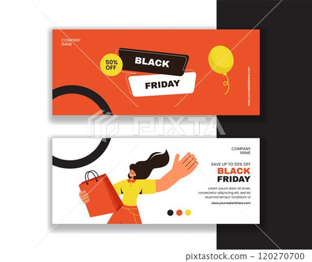 Special Black Friday Offers Horizontal Banner Design in Flat Cartoon Style 120270700