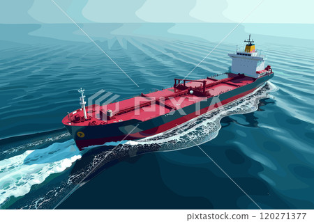 Large Cargo Ship Sailing Across Open Blue Ocean Waters Large Cargo Ship Sailing Across Open Blue Ocean Waters 120271377