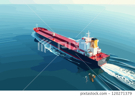 Large Cargo Ship Sailing Across Open Blue Ocean Waters Large Cargo Ship Sailing Across Open Blue Ocean Waters 120271379