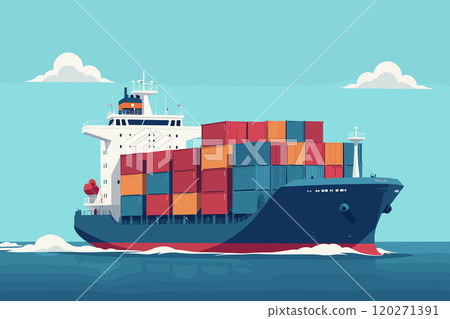 Cargo Ship Transporting Colorful Containers Across the Ocean 120271391