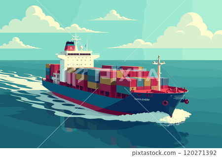 Cargo Ship Transporting Colorful Containers Across the Ocean 120271392