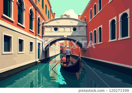 Gondola Ride Through Venice Canal Under Historic Bridge Gondola Ride Through Venice Canal Under Historic Bridge 120271399
