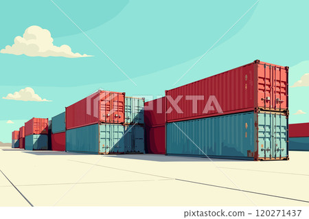 Stacked Shipping Containers in Industrial Storage Yard Stacked Shipping Containers in Industrial Storage Yard 120271437