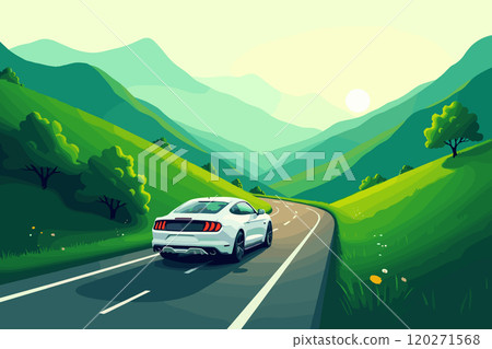 Car Driving Through Scenic Mountain Road Surrounded by Nature Car Driving Through Scenic Mountain Road Surrounded by Nature 120271568