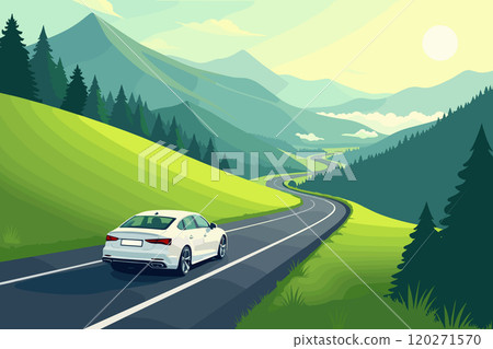 Car Driving Through Scenic Mountain Road Surrounded by Nature Car Driving Through Scenic Mountain Road Surrounded by Nature 120271570