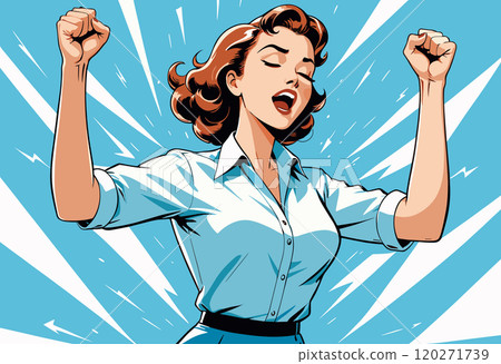 Excited Woman Celebrating Success with Fist Pump Excited Woman Celebrating Success with Fist Pump 120271739