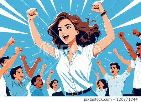 Excited Woman Celebrating Success with Fist Pump Excited Woman Celebrating Success with Fist Pump 120271744