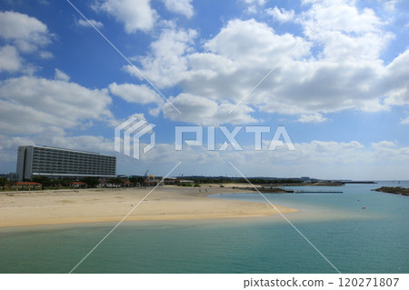 Emerald green sea, white sand and emerald blue beach 120271807
