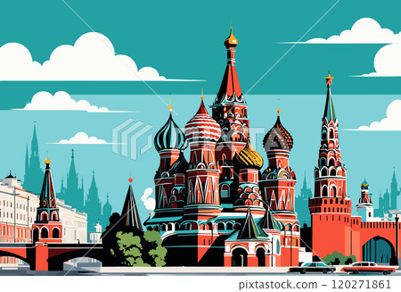 Colorful Digital Artwork of Moscow's Saint Basil's Cathedral 120271861