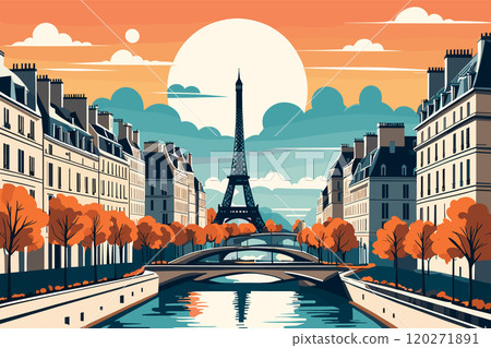 Digital illustration of Paris cityscape Digital illustration of Paris cityscape 120271891