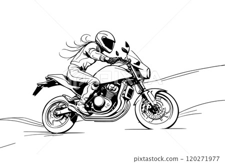 Dynamic Motorcycle Rider in Black and White Illustration 120271977