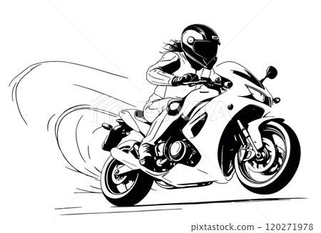 Dynamic Motorcycle Rider in Black and White Illustration 120271978