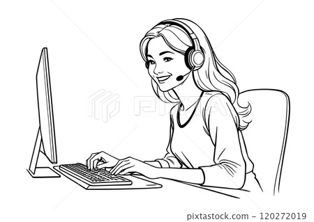 Smiling Female Customer Service Representative at Workstation Smiling Female Customer Service Representative at Workstation 120272019