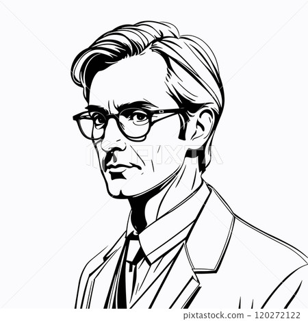 Serious Man in Glasses Wearing a Suit in Line Art Style Serious Man in Glasses Wearing a Suit in Line Art Style 120272122