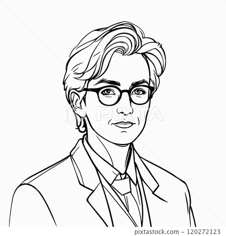Serious Man in Glasses Wearing a Suit in Line Art Style Serious Man in Glasses Wearing a Suit in Line Art Style 120272123