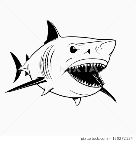 Aggressive Shark Illustration in Bold Line Art Style 120272134