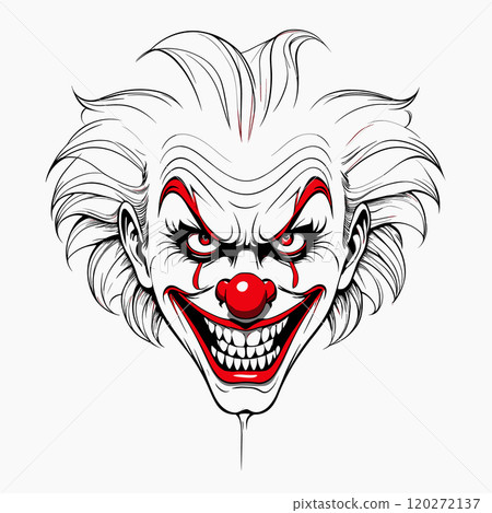 Creepy Evil Clown with Sinister Grin in Horror Art Style 120272137